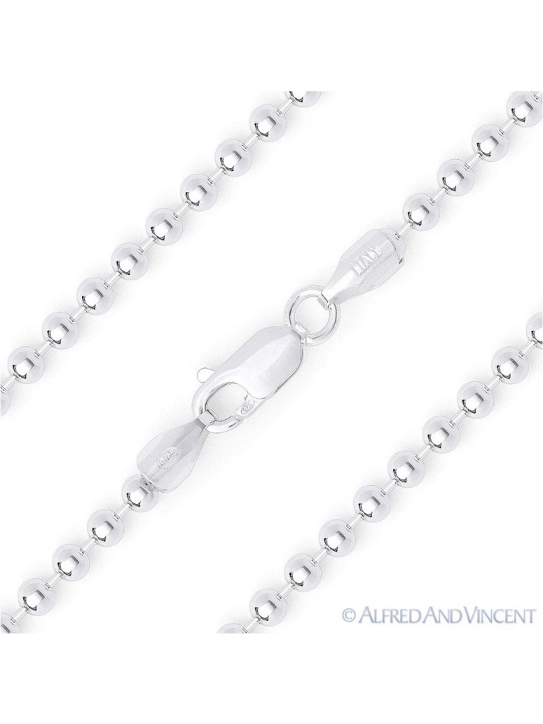 3mm Polished Ball Bead Link Italian Chain Necklace In .925 Sterling Silver 30"